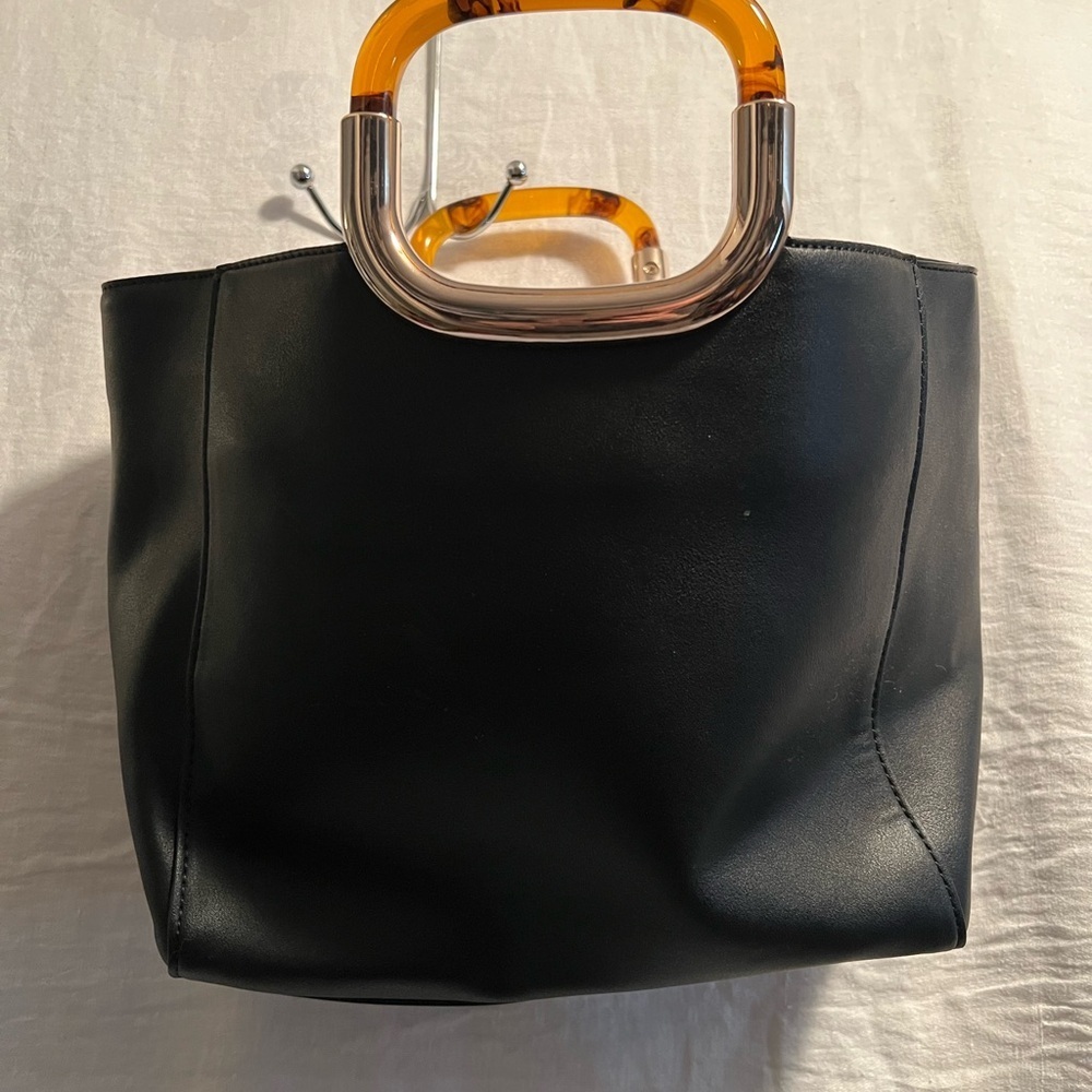 Black and Gold Structured Tote with Unique Handles by Kelly& Katie